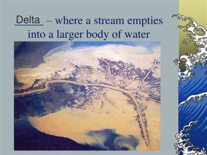 What happens when a stream empties into a large body of water?